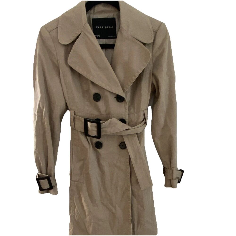 Zara Basic Women’s  Belted Buckle Button Lined Trench Coat Sz S